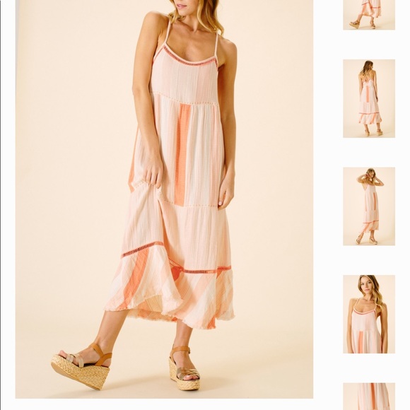 Ellor Dresses & Skirts - 🆕 Ellor: Gabriella Strap Peach Stripe Midi Dress